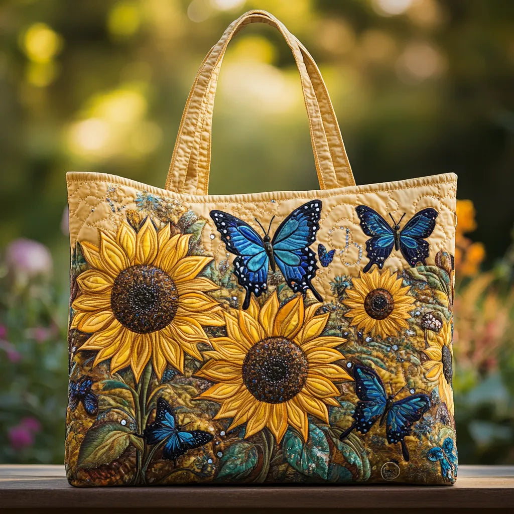 Sunflowers & Blue Butterflies — Quilted Tote Bag from Louise Dublin