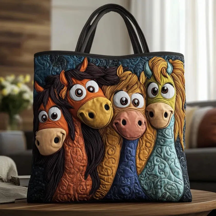 Colourful Ponies — Quilted Tote Bag from Louise Dublin