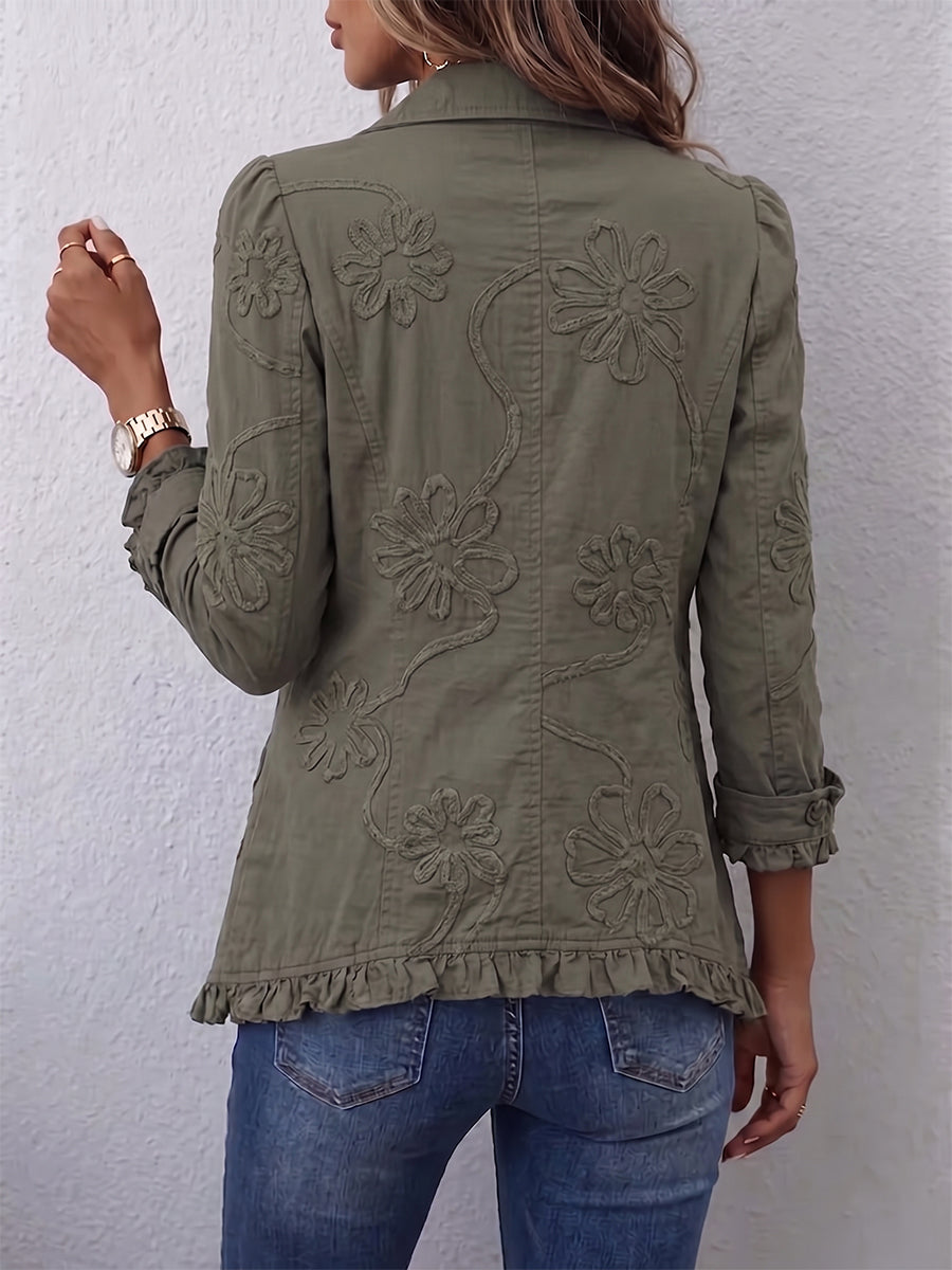 Kamberly — Floral Embroidered Ruffle Jacket in Retro Green from Louise Dublin