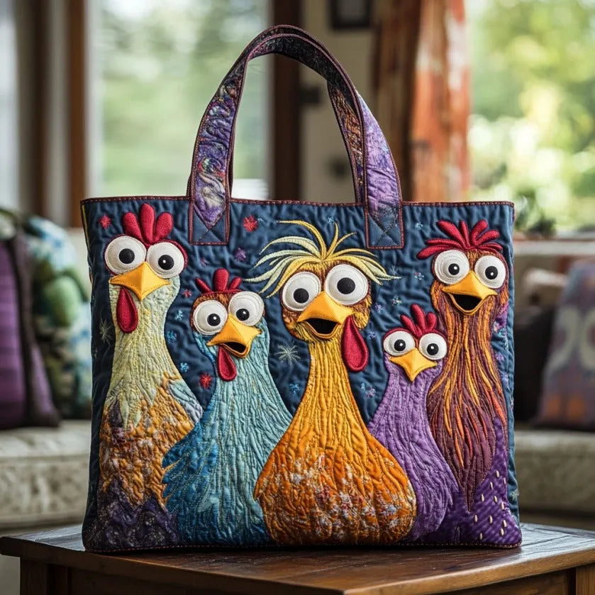 Colourful Hens — Quilted Tote Bag from Louise Dublin