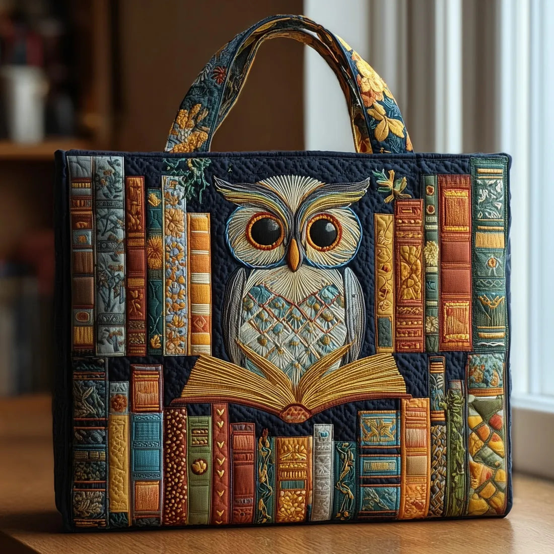 Owl Library — Quilted Tote Bag from Louise Dublin