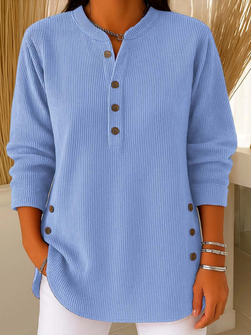 Neva — Button Henley Tunic in Sky Blue from Louise Dublin