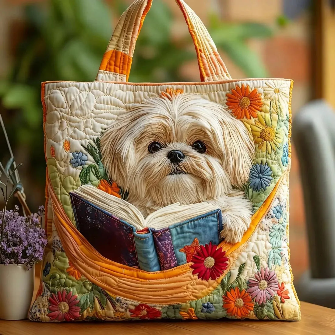 Shih Tzu & Books — Quilted Tote Bag from Louise Dublin