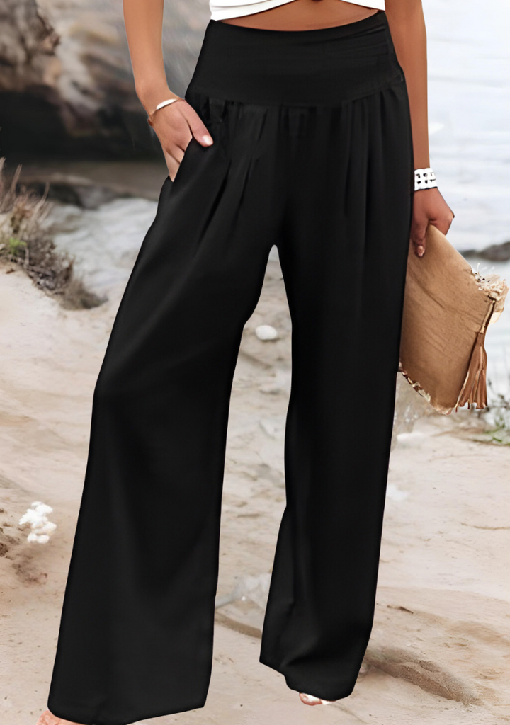 DEBORAH | WIDE-LEG TROUSERS WITH SHIRRED WAISTBAND