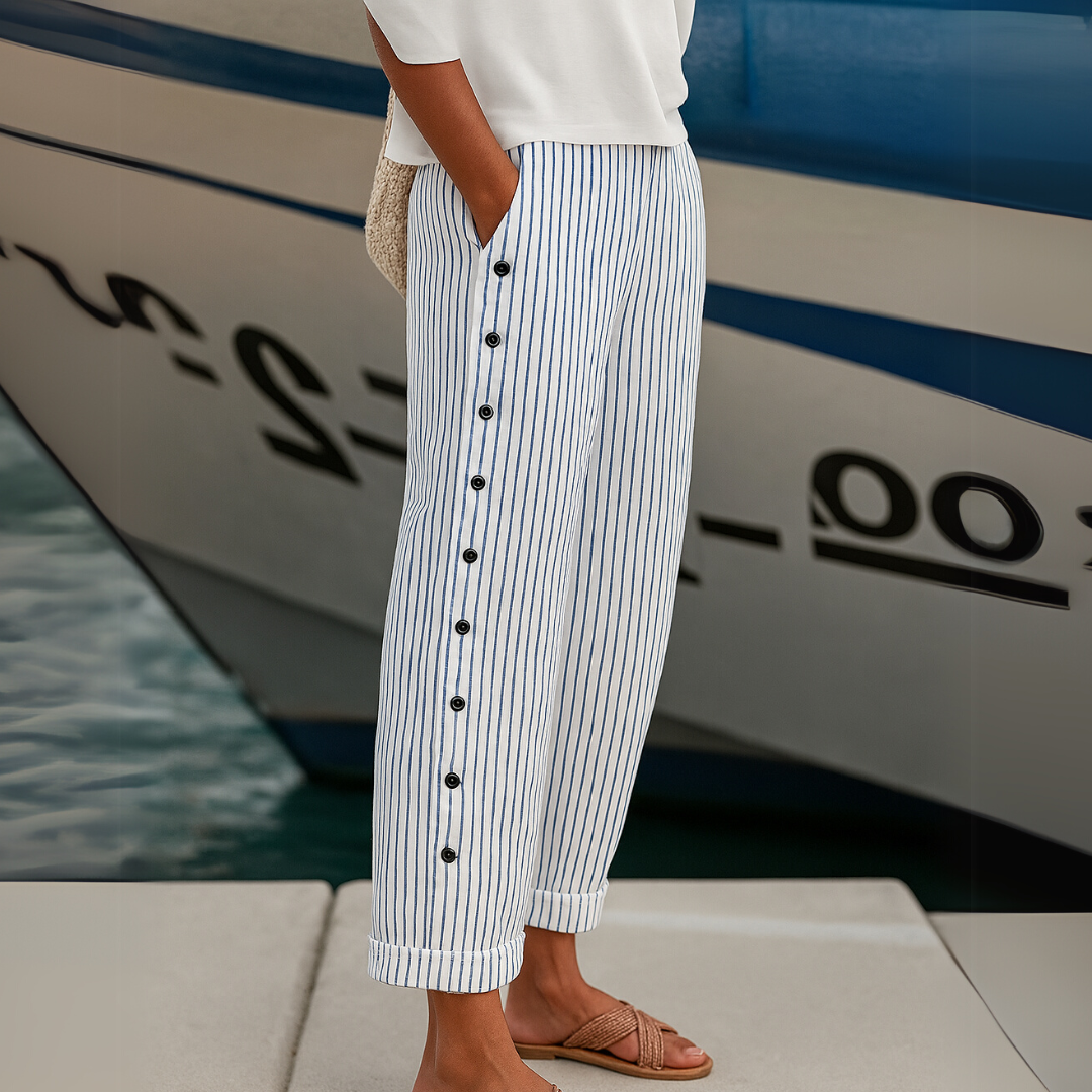 DIANE | STRIPED SEABREEZE TROUSERS WITH BUTTON PLACKET