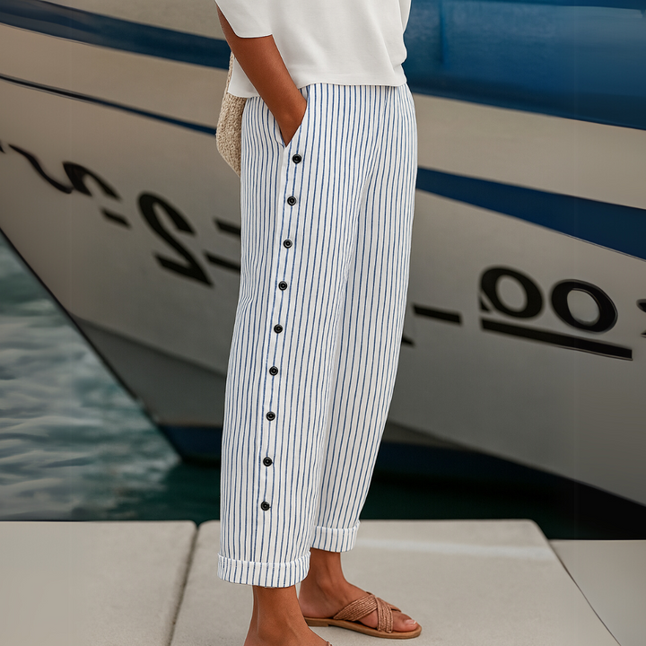 DIANE | STRIPED SEABREEZE TROUSERS WITH BUTTON PLACKET