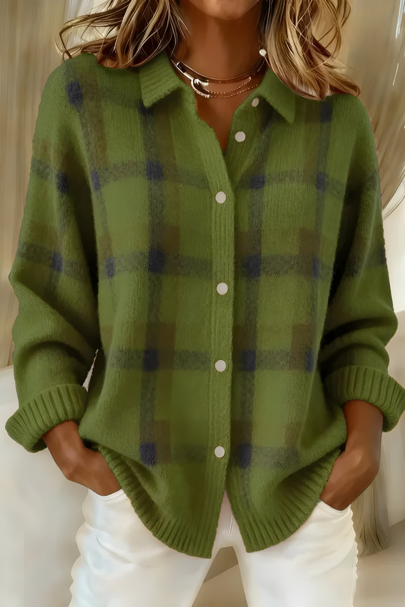 Camille — Checked Knit Cardigan in Orange from Louise Dublin