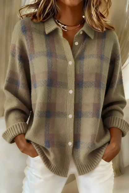 Camille — Checked Knit Cardigan in Orange from Louise Dublin