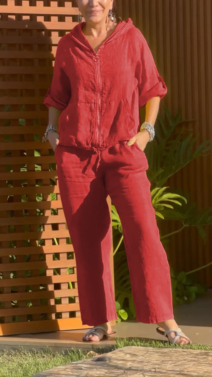 LORETTA | SUMMER HOODED ZIP-UP TOP & TROUSER SET