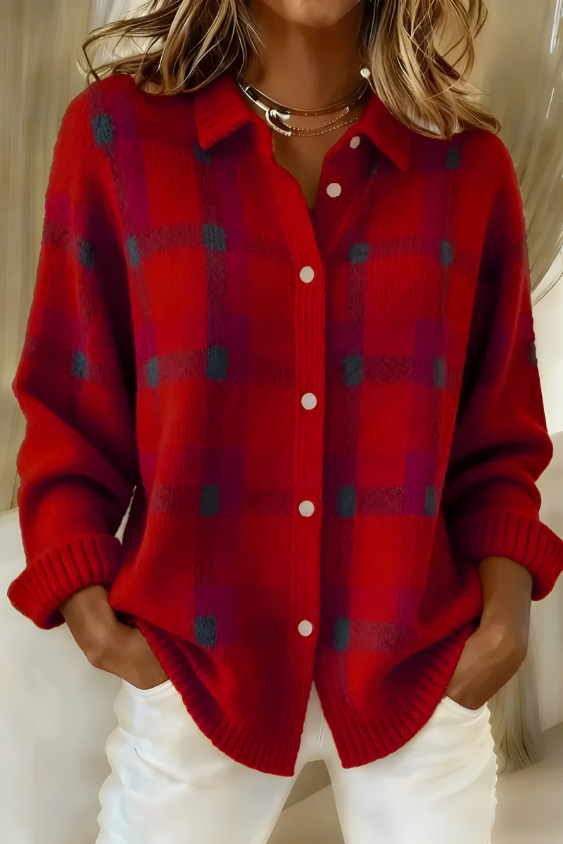 Camille — Checked Knit Cardigan in Orange from Louise Dublin