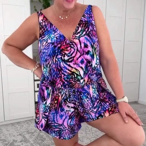 MARILYN | ANIMAL PRINT V-NECK PLAYSUIT