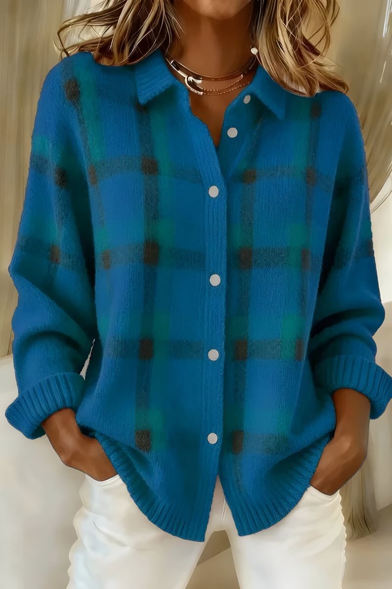 Camille — Checked Knit Cardigan in Orange from Louise Dublin