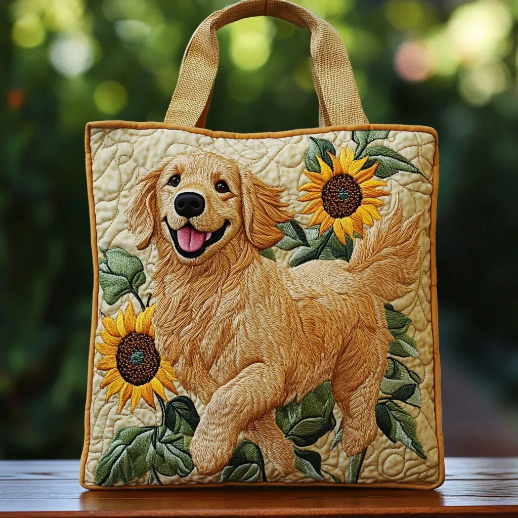 Golden Retriever & Sunflowers — Quilted Tote Bag from Louise Dublin