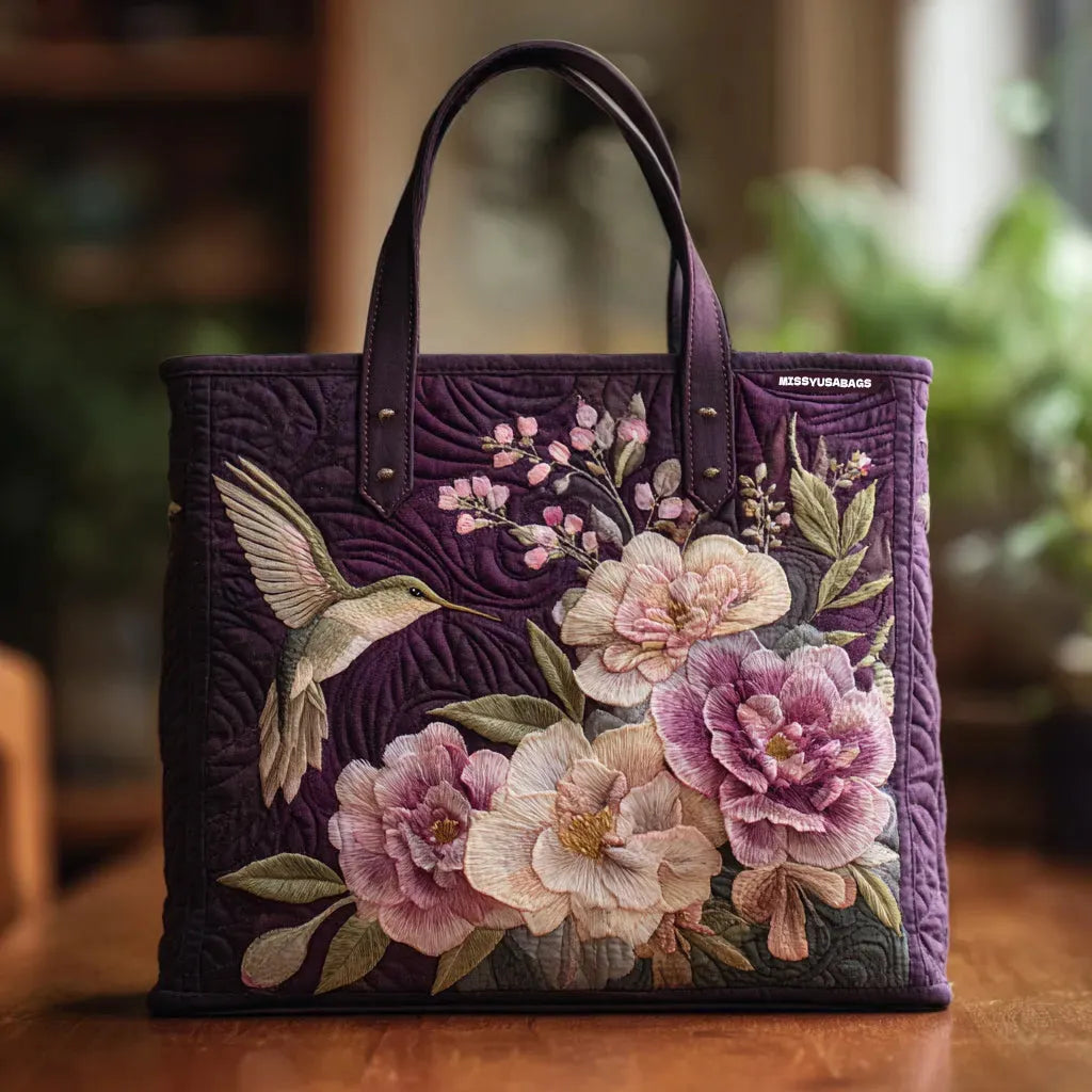 Purple Hummingbirds & Orchids — Quilted Tote Bag from Louise Dublin