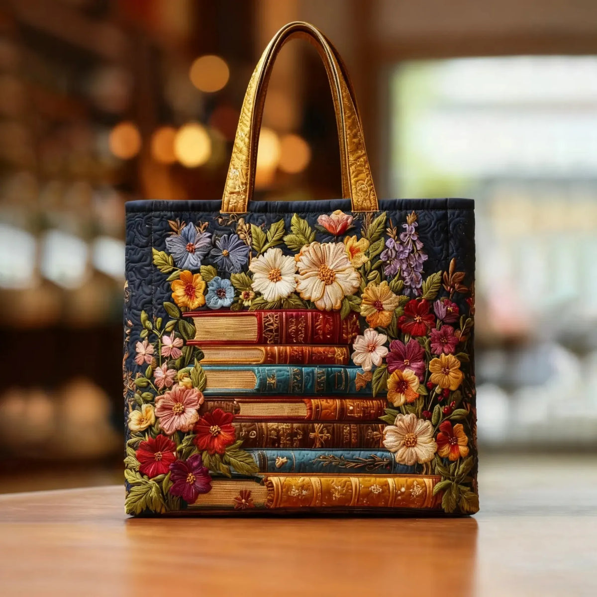Books & Blossoms — Quilted Tote Bag from Louise Dublin