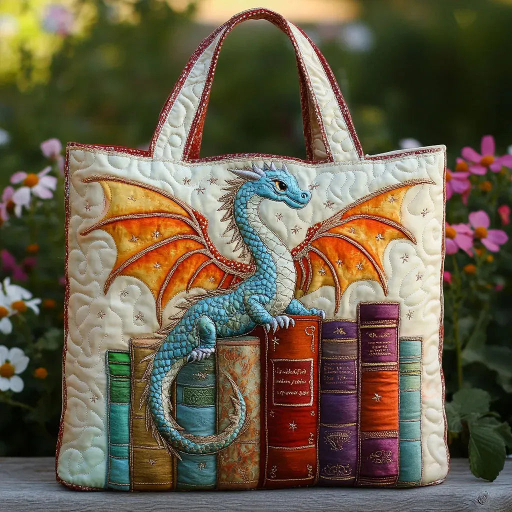 Dragon & Books — Quilted Tote Bag from Louise Dublin