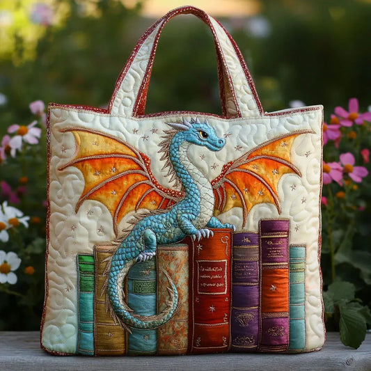 Dragon & Books — Quilted Tote Bag from Louise Dublin