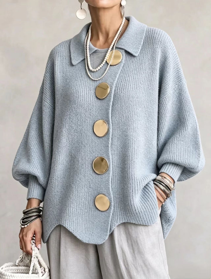 ISADORA | OVERSIZED COLLARED CARDIGAN WITH CHUNKY METAL BUTTONS