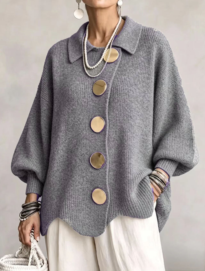 ISADORA | OVERSIZED COLLARED CARDIGAN WITH CHUNKY METAL BUTTONS
