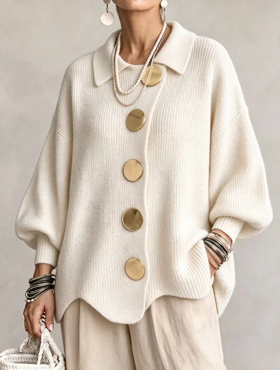 ISADORA | OVERSIZED COLLARED CARDIGAN WITH CHUNKY METAL BUTTONS