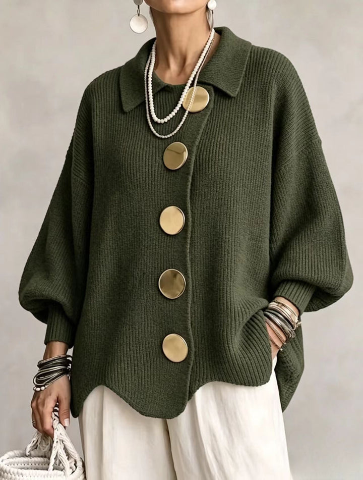 ISADORA | OVERSIZED COLLARED CARDIGAN WITH CHUNKY METAL BUTTONS