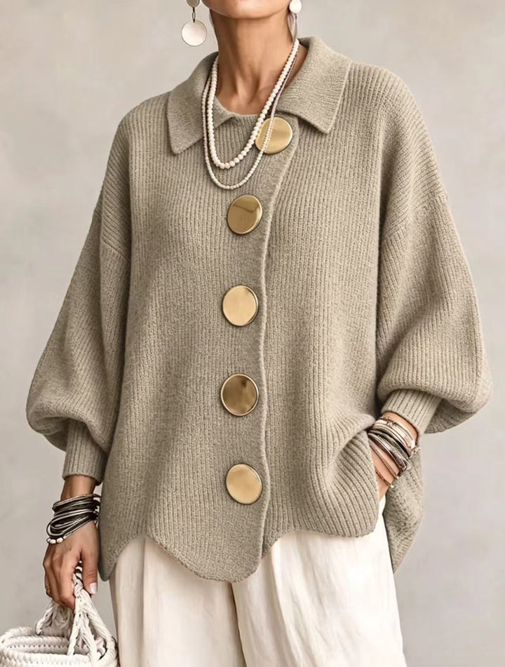ISADORA | OVERSIZED COLLARED CARDIGAN WITH CHUNKY METAL BUTTONS