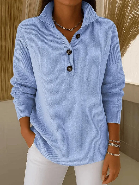 Florence — V-Neck Polo Jumper in Sky Blue from Louise Dublin