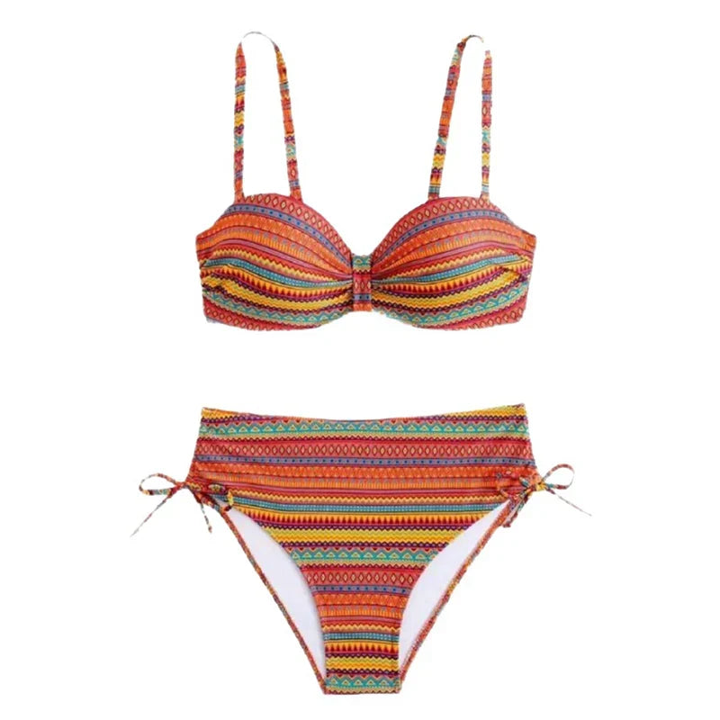 ZARA | STRIPED SIDE-TIE HIGH WAIST BIKINI SET