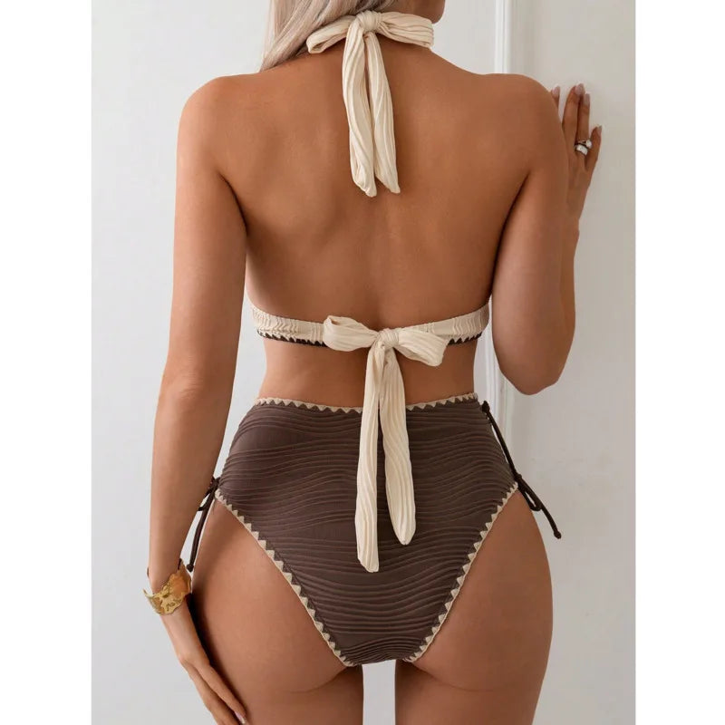 CAPRI | RIBBED TWO-TONE HALTER HIGH-WAIST BIKINI SET