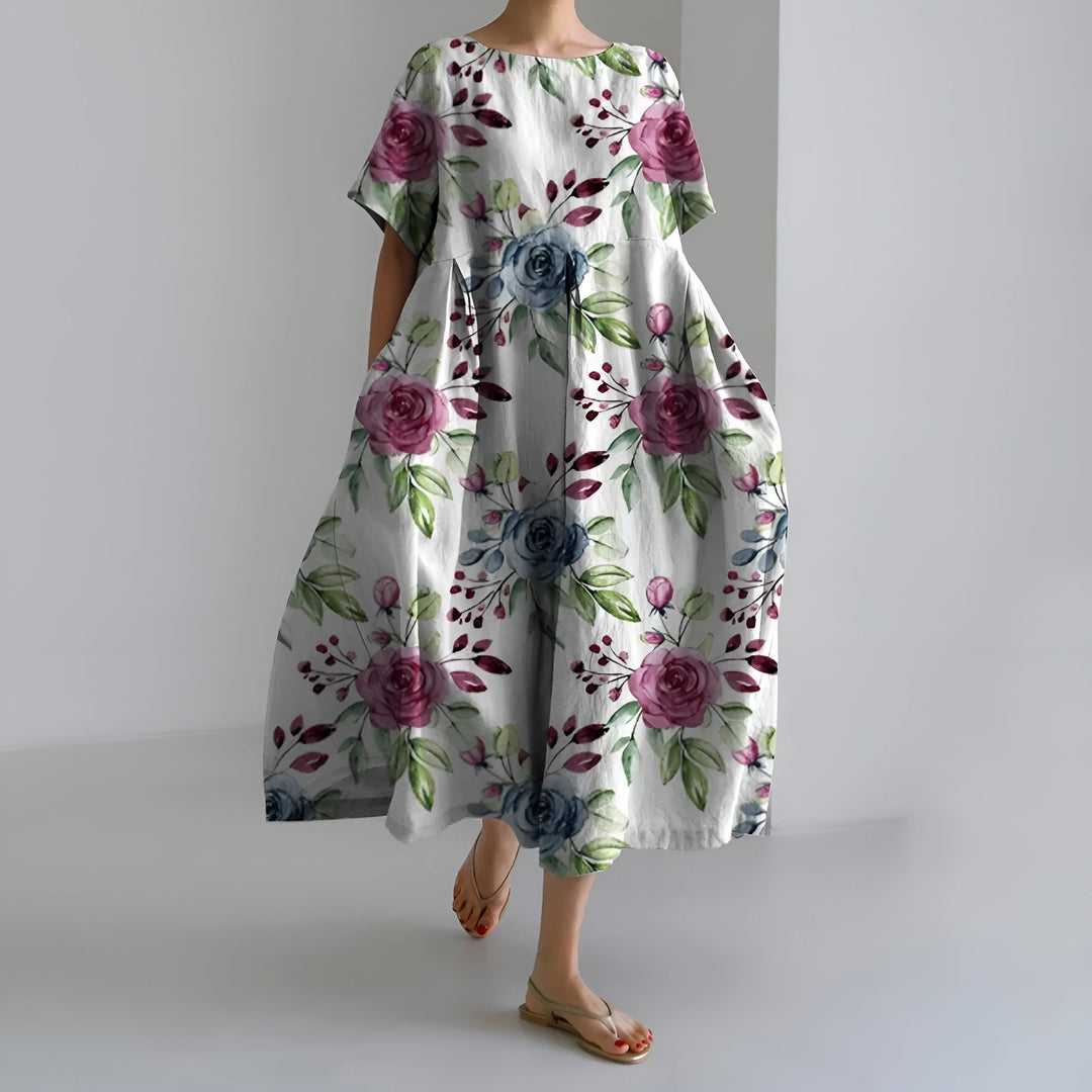 MEERI | ARTISTIC MAXI DRESS WITH VINTAGE FLORAL PATTERN AND CAREFREE ELEGANCE