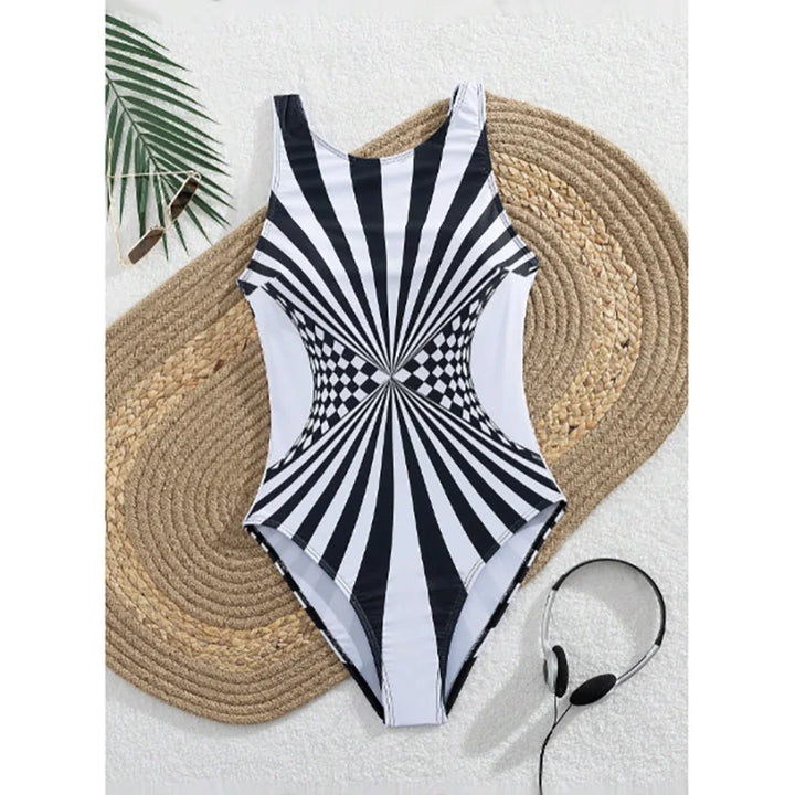 STELLA | STRIPED O-NECK ONE-PIECE SWIMSUIT
