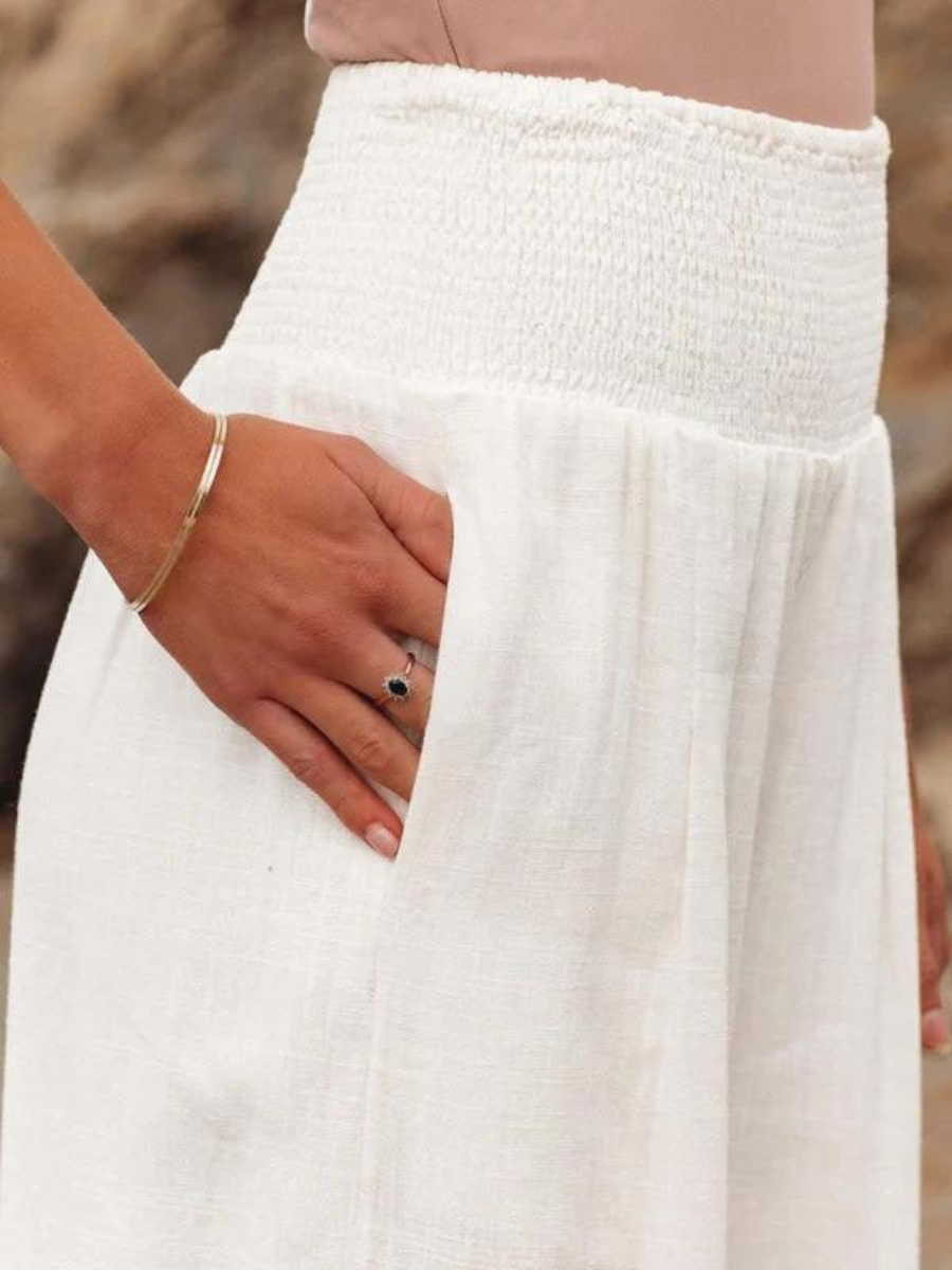 DEBORAH | WIDE-LEG TROUSERS WITH SHIRRED WAISTBAND