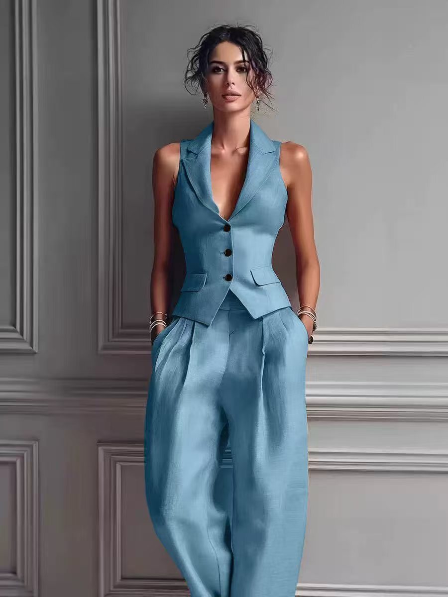VIVIENNE | TAILORED WAISTCOAT & WIDE LEG TROUSER SET