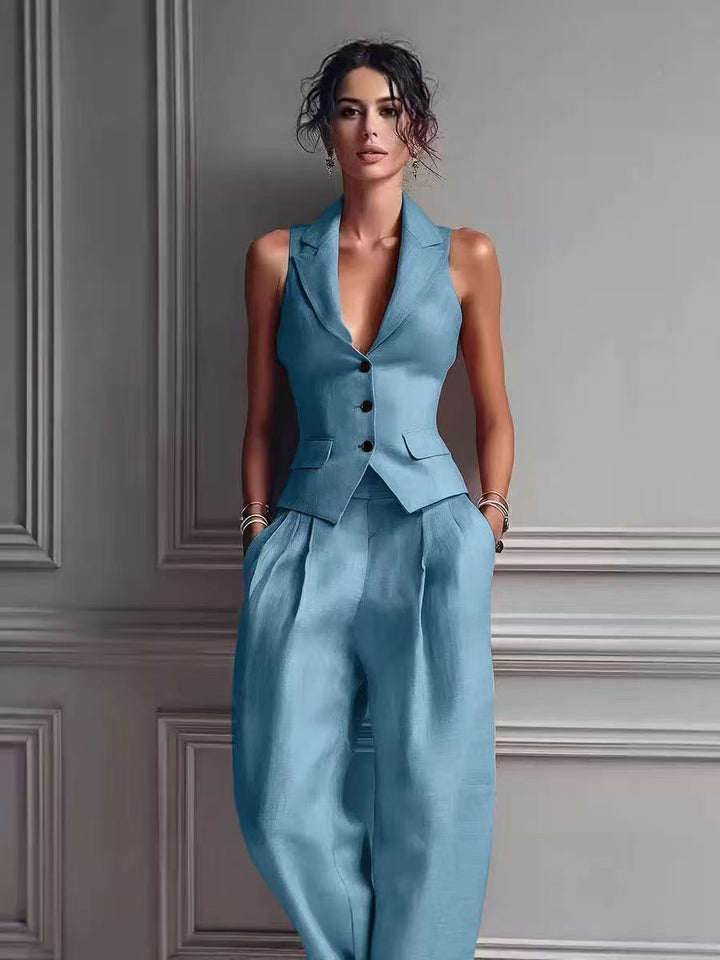 VIVIENNE | TAILORED WAISTCOAT & WIDE LEG TROUSER SET