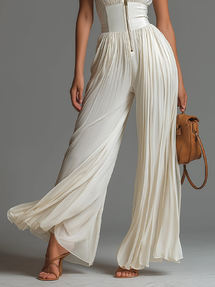 CLAIRE | WHITE PLEATED CHIFFON JUMPSUIT
