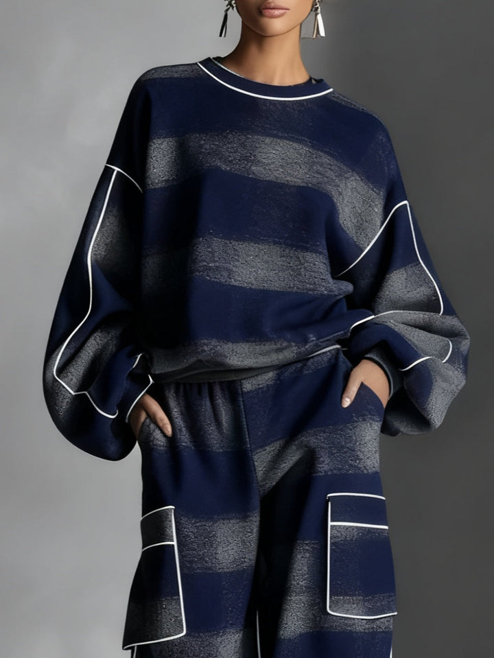 ELLA | BLUE AND GREY PLAID COLOUR BLOCK SWEATSHIRT AND CASUAL PANTS SET