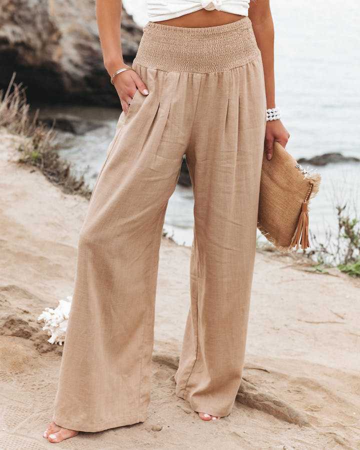 DEBORAH | WIDE-LEG TROUSERS WITH SHIRRED WAISTBAND