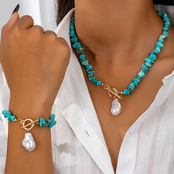TURQUELLE | TURQUOISE & PEARL NECKLACE BRACELET SET