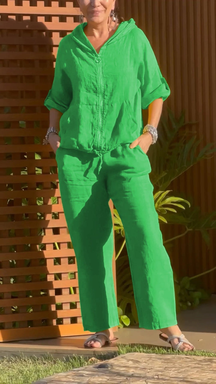 LORETTA | SUMMER HOODED ZIP-UP TOP & TROUSER SET