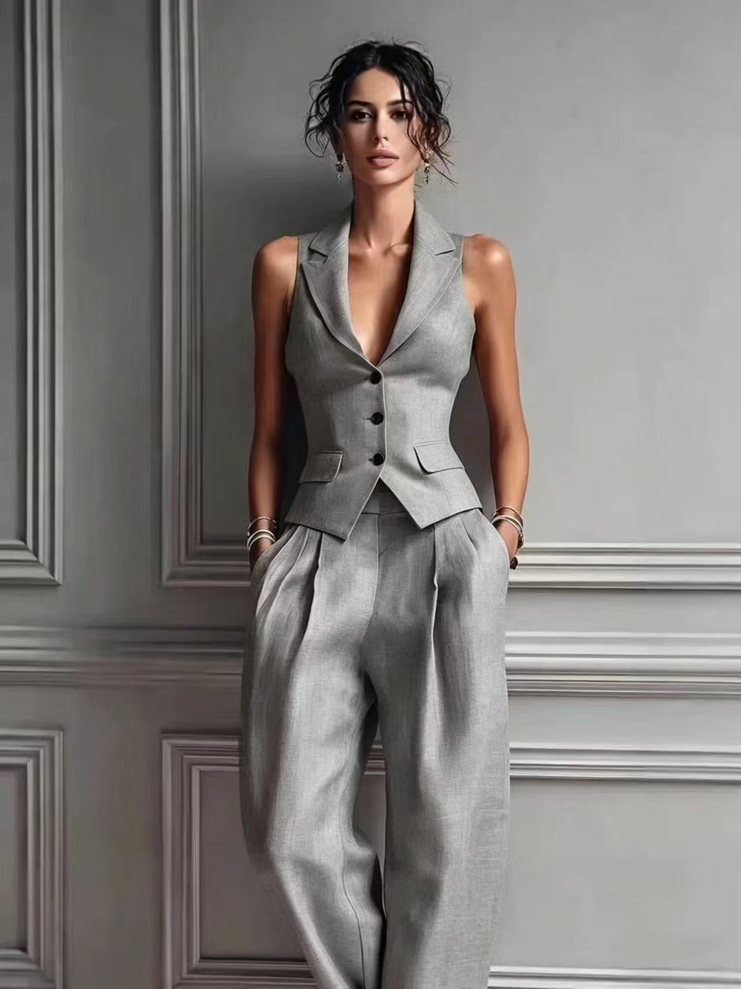 VIVIENNE | TAILORED WAISTCOAT & WIDE LEG TROUSER SET