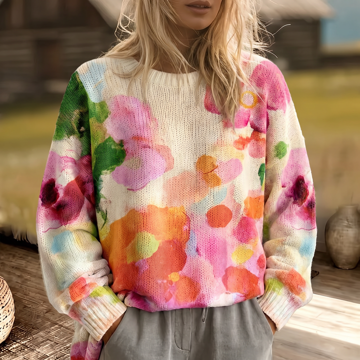 FERRONA | MULTICOLOUR TIE-DYE FLORAL KNIT SWEATER