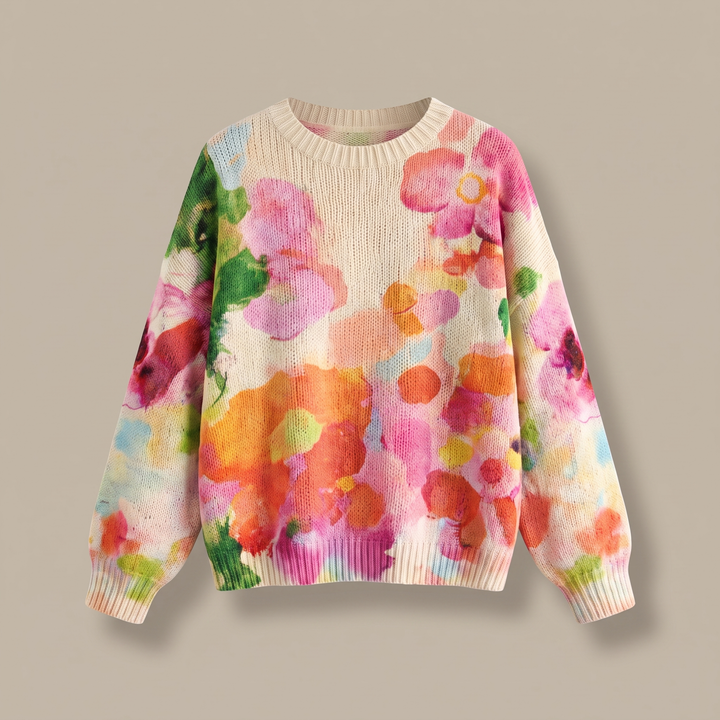 FERRONA | MULTICOLOUR TIE-DYE FLORAL KNIT SWEATER