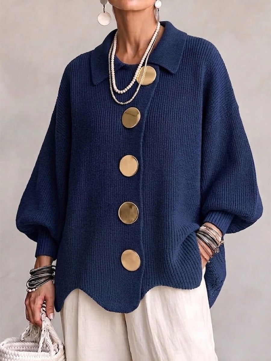 ISADORA | OVERSIZED COLLARED CARDIGAN WITH CHUNKY METAL BUTTONS