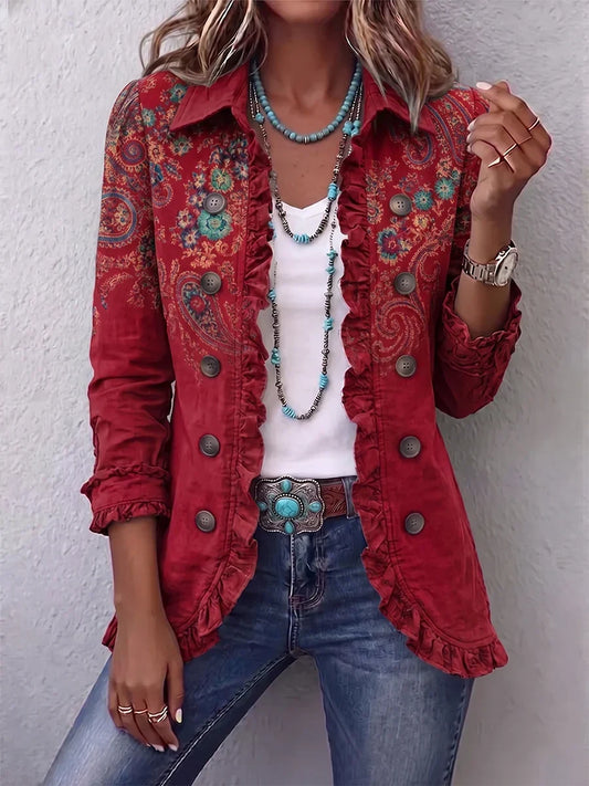 Fayrene — Paisley Ruffle Jacket in Red from Louise Dublin