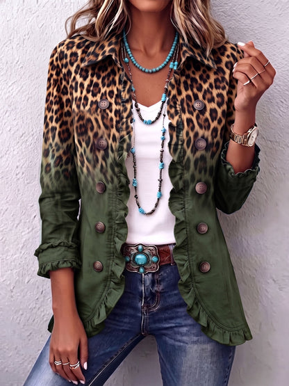 Elspeth — Leopard Ombre Ruffle Jacket in Turquoise from Louise Dublin