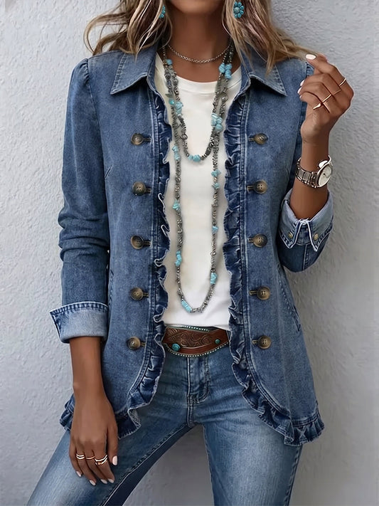 Ruffelle — Ruffled Jacket in Medium Blue from Louise Dublin