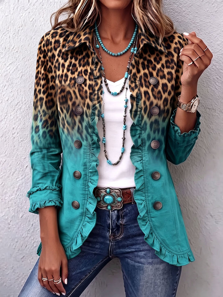 ELSPETH | LEOPARD OMBRE RUFFLE BLAZER JACKET