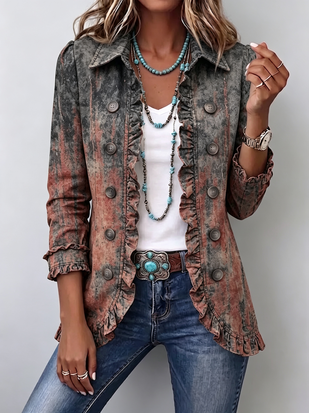 Bristow — Gradient Print Ruffle Jacket in Desert Wash from Louise Dublin