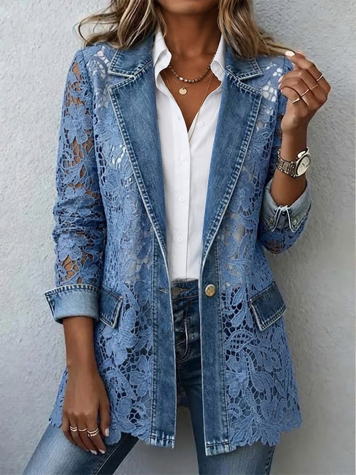 LACINDA | BLAZER JACKET WITH FLORAL LACE PANELING