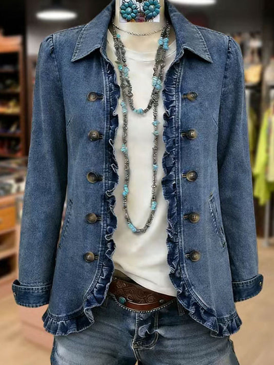 Ruffelle — Ruffled Jacket in Medium Blue from Louise Dublin
